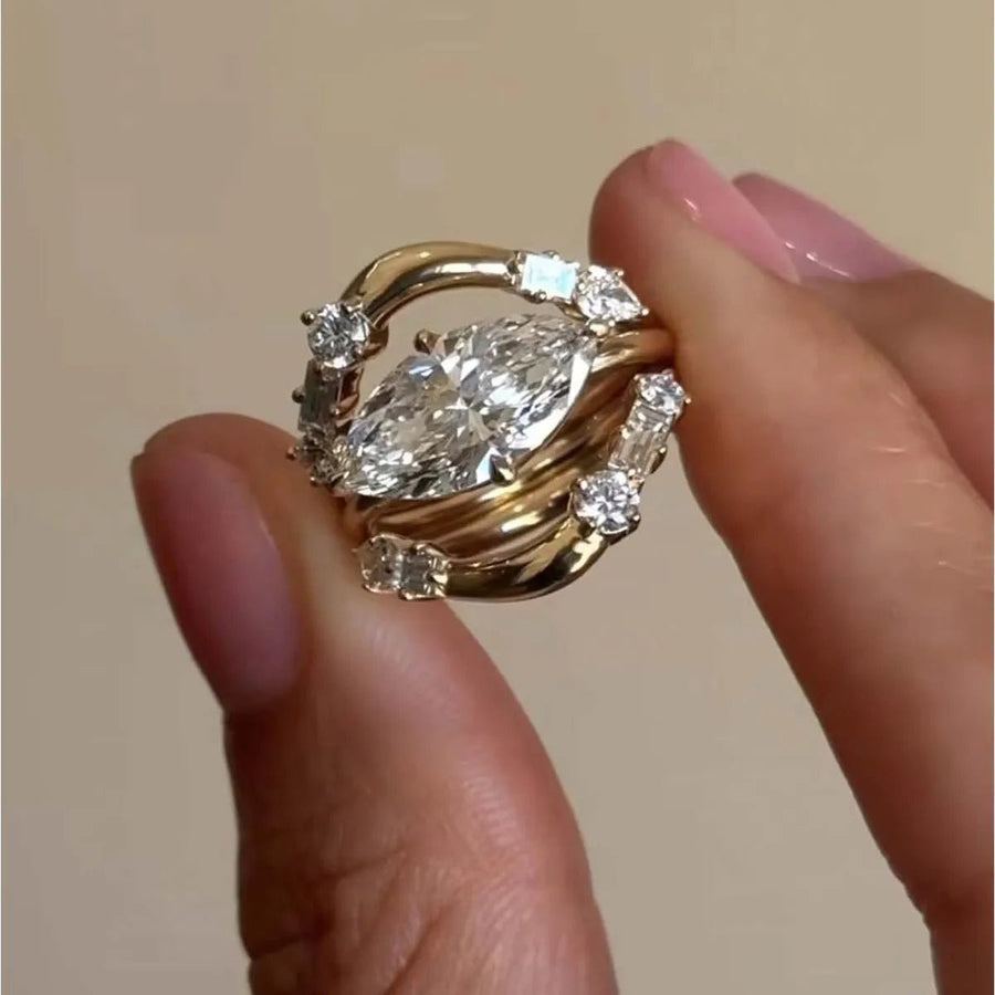 1 Carat Moissanite 925 Sterling Silver 3pcs Ring Set - Coolpeacock