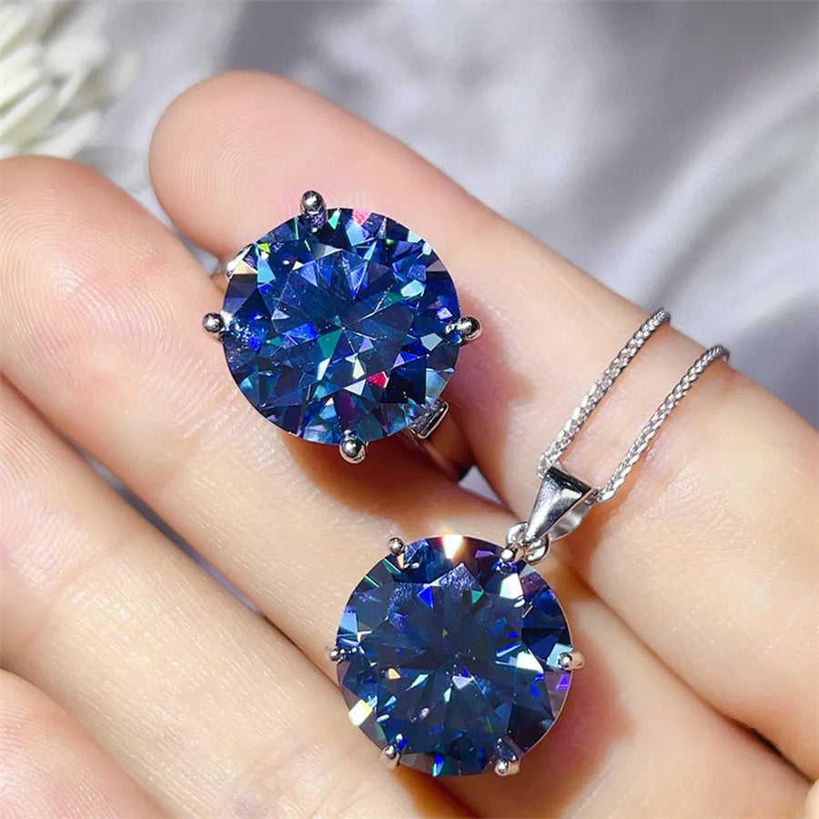 10 Carat Moissanite 925 Sterling Silver Ring and Necklace Set - Coolpeacock