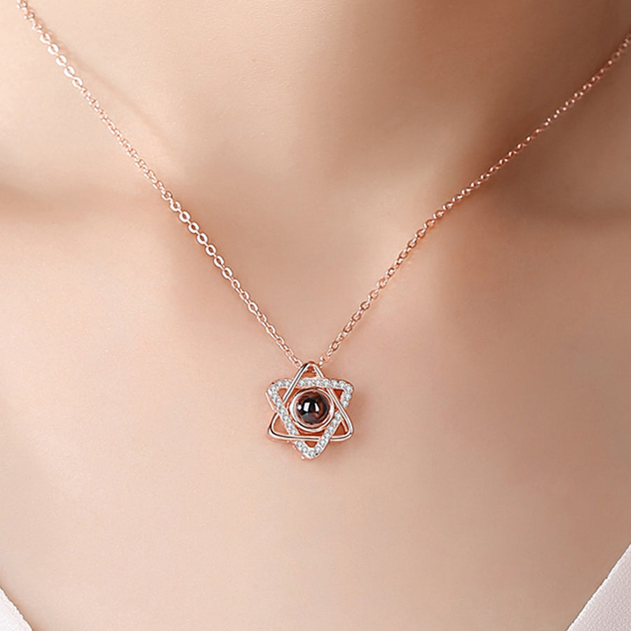 Custom Hexagram Pendant Projection Photo Necklace 925 Sterling Silver