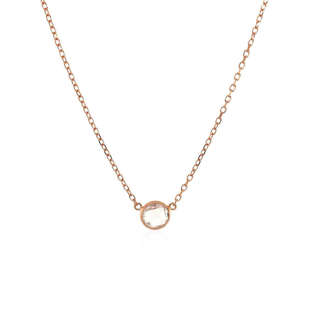 14k Rose Gold 17 inch Necklace with Round White Topaz - Coolpeacock