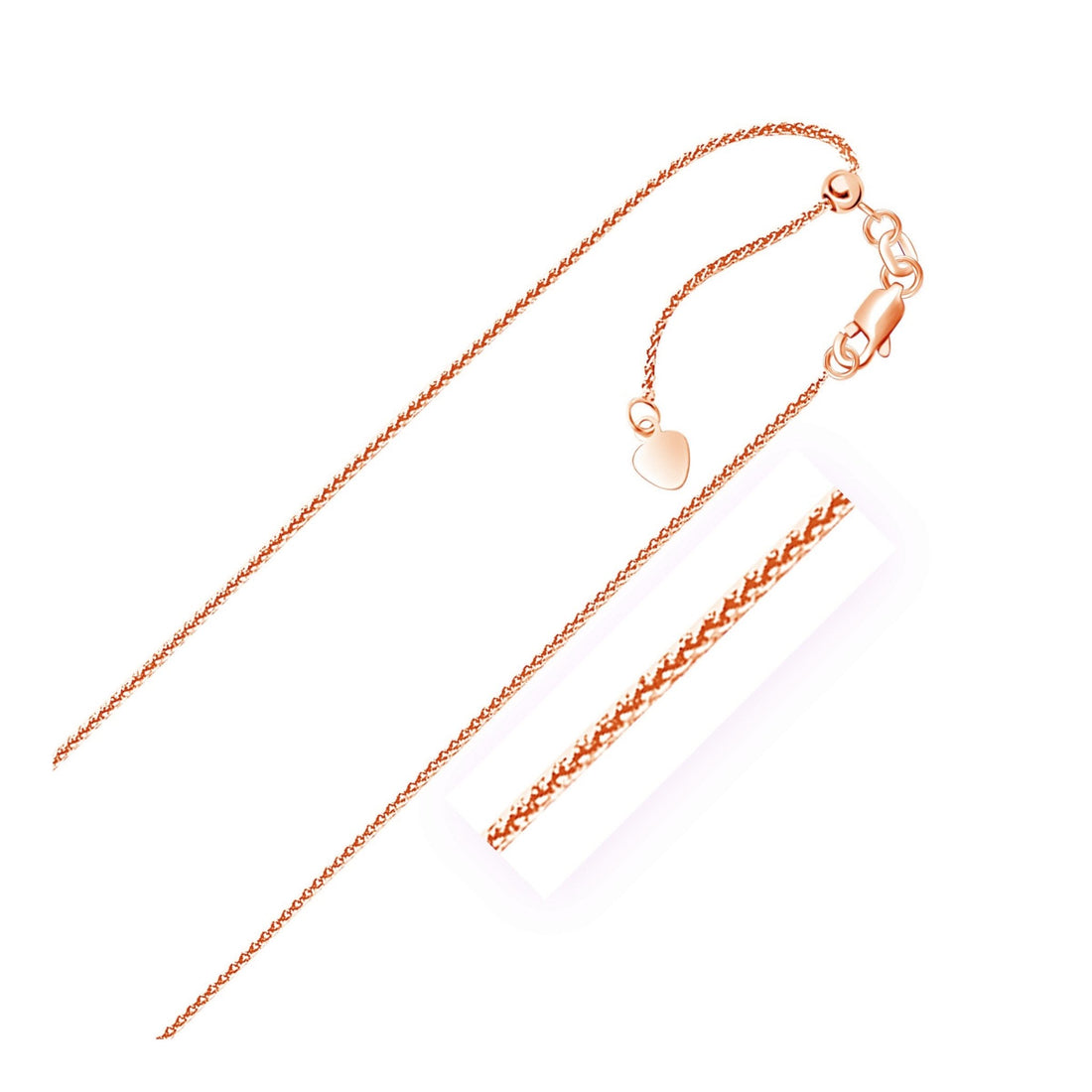 14k Rose Gold Adjustable Wheat Chain (1.00 mm) - Coolpeacock