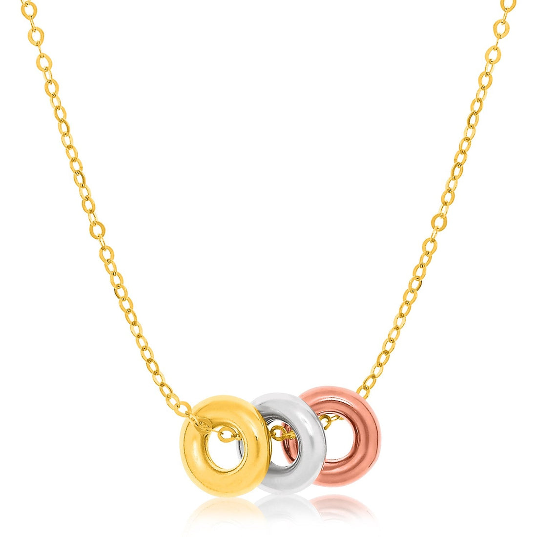 14k Tri - Color Gold Chain Necklace with Three Open Circle Accents - Coolpeacock