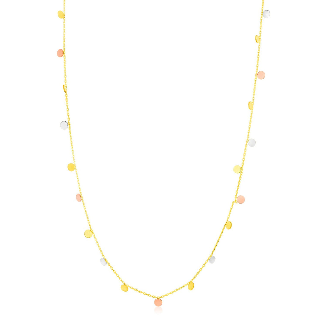 14K Tri Color Necklace with Dangling Circles - Coolpeacock