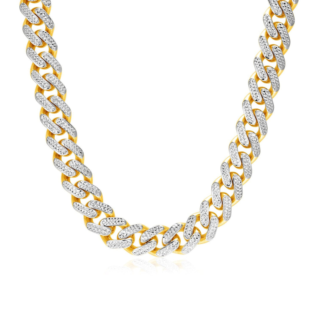 14k Two Tone Gold Miami Cuban Chain Necklace with White Pave - Coolpeacock