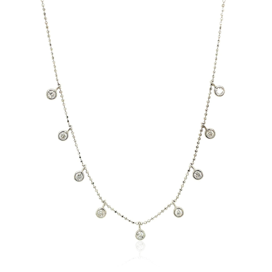 14k White Gold Necklace with Round Diamond Charms - Coolpeacock