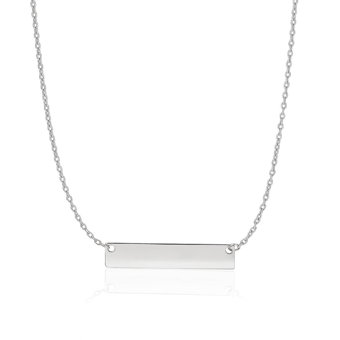 14k White Gold Smooth Flat Horizontal Bar Style Necklace - Coolpeacock