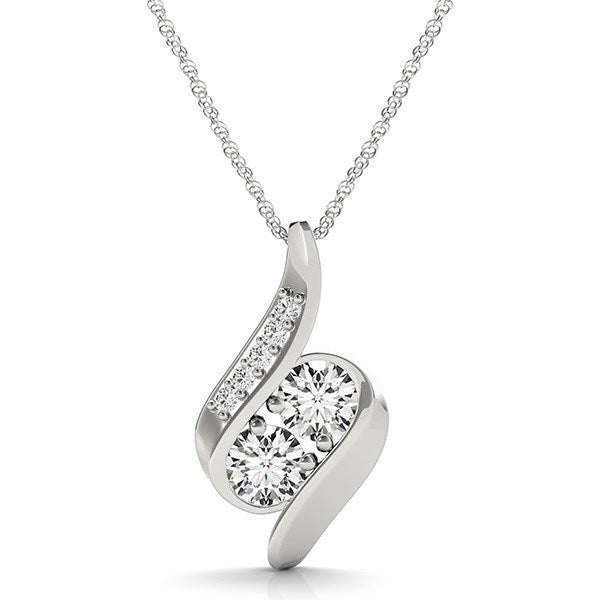 14k White Gold Two Stone Curved Style Diamond Pendant (3/4 cttw) - Coolpeacock