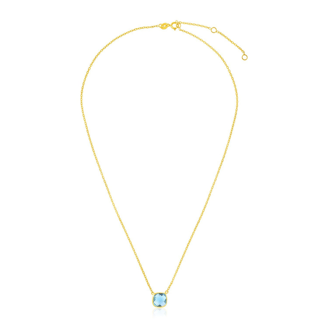 14k Yellow Gold 17 inch Necklace with Cushion Blue Topaz - Coolpeacock