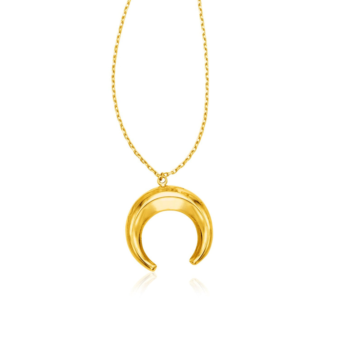 14k Yellow Gold 17 inch Necklace with Domed Moon Motif Pendant - Coolpeacock