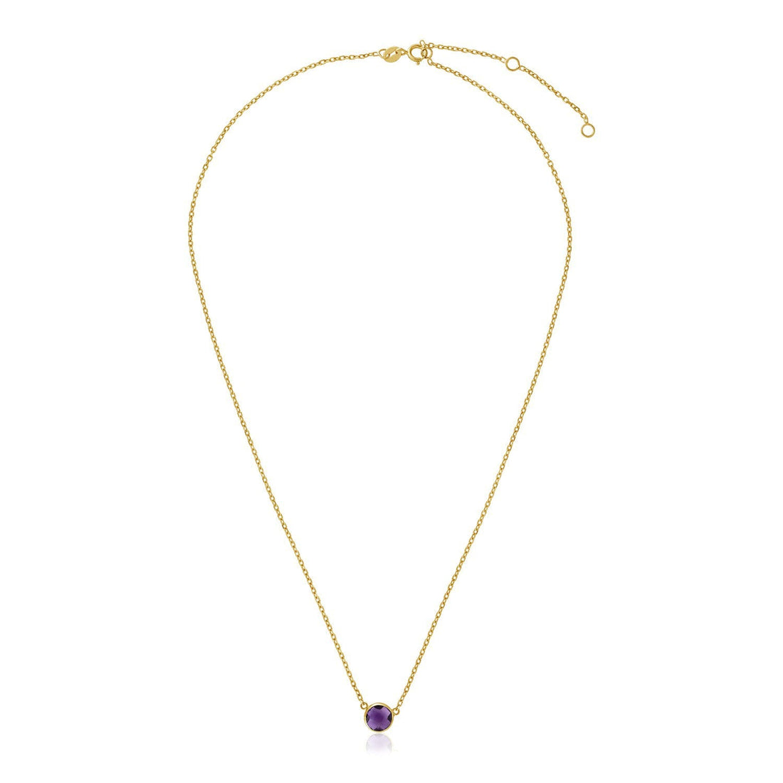 14k Yellow Gold 17 inch Necklace with Round Amethyst - Coolpeacock