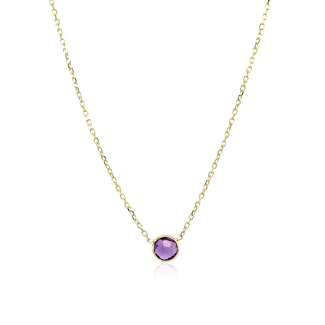 14k Yellow Gold 17 inch Necklace with Round Amethyst - Coolpeacock