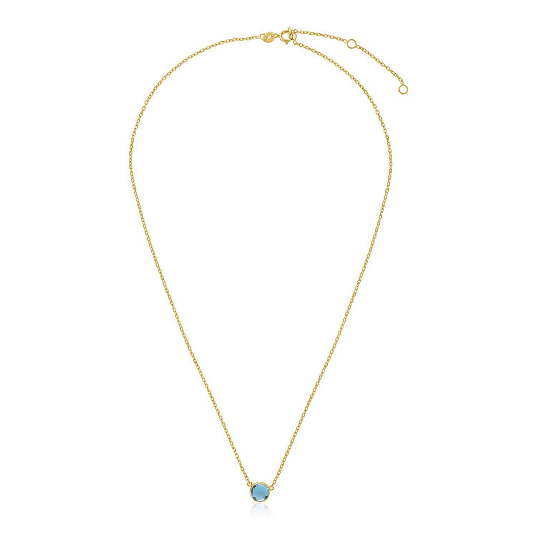 14k Yellow Gold 17 inch Necklace with Round Blue Topaz - Coolpeacock