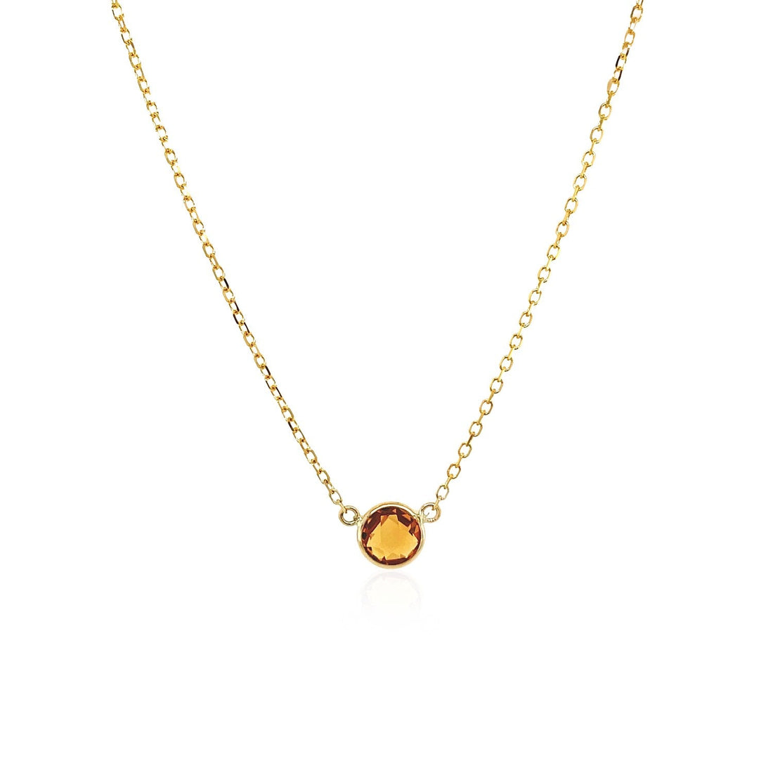 14k Yellow Gold 17 inch Necklace with Round Citrine - Coolpeacock