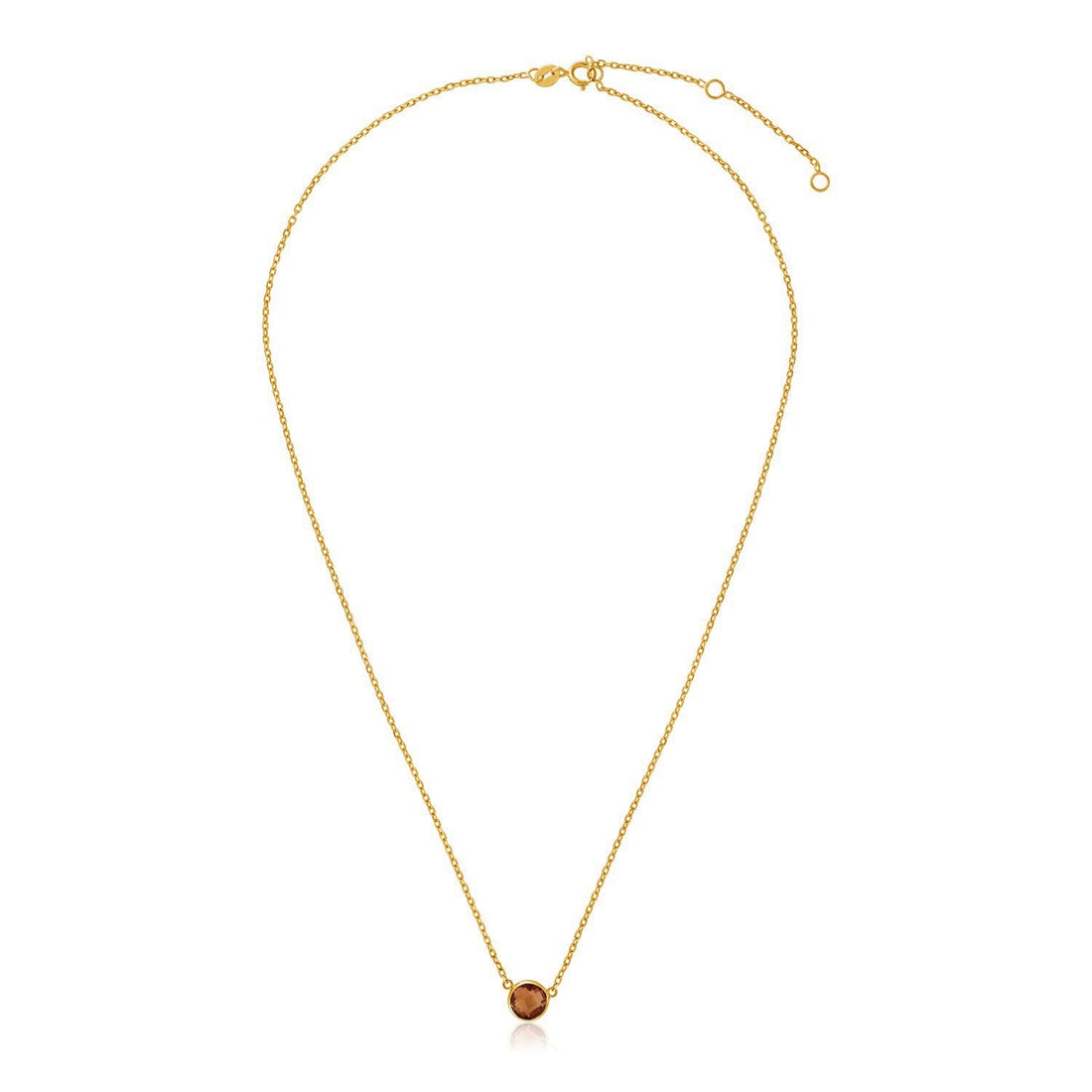 14k Yellow Gold 17 inch Necklace with Round Citrine - Coolpeacock