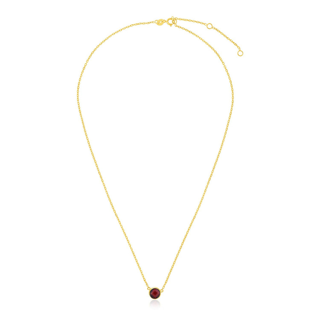 14k Yellow Gold 17 inch Necklace with Round Garnet - Coolpeacock