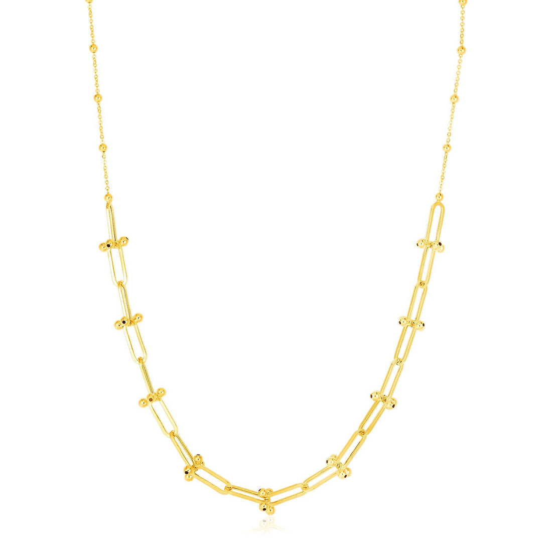 14k Yellow Gold Beaded U Link Chain Necklace - Coolpeacock