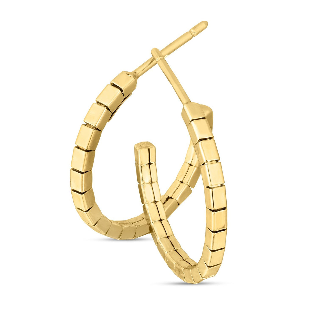 14k Yellow Gold Brick Omega Hoop Earrings - Coolpeacock