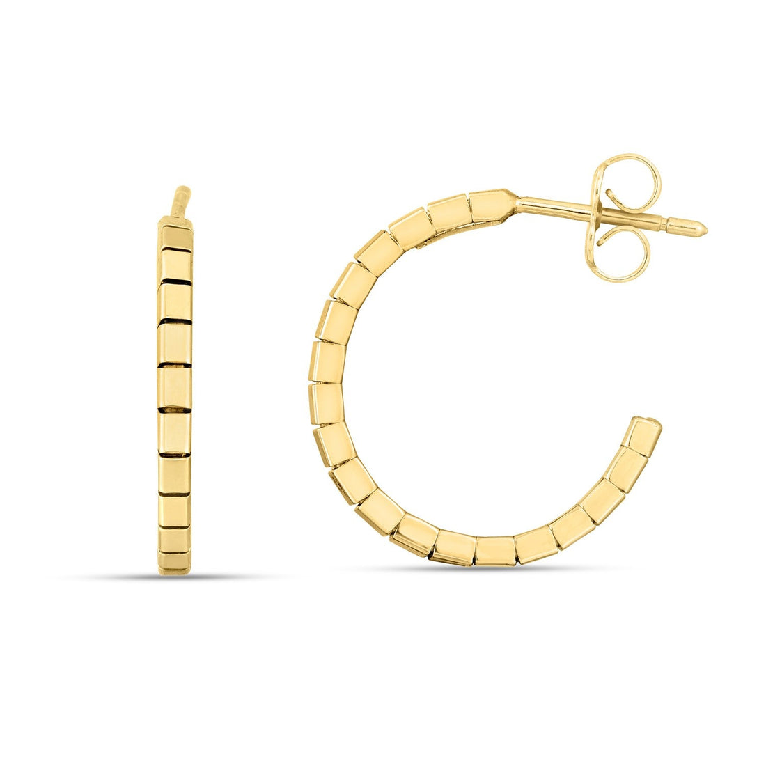 14k Yellow Gold Brick Omega Hoop Earrings - Coolpeacock