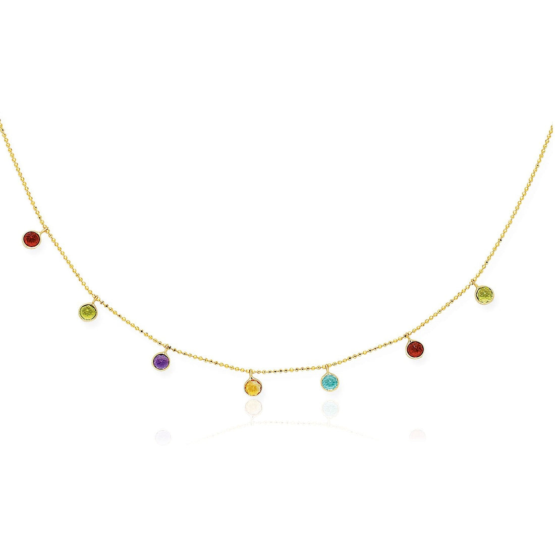 14k Yellow Gold Cable Chain Necklace with Round Multi - Tone Charms - Coolpeacock