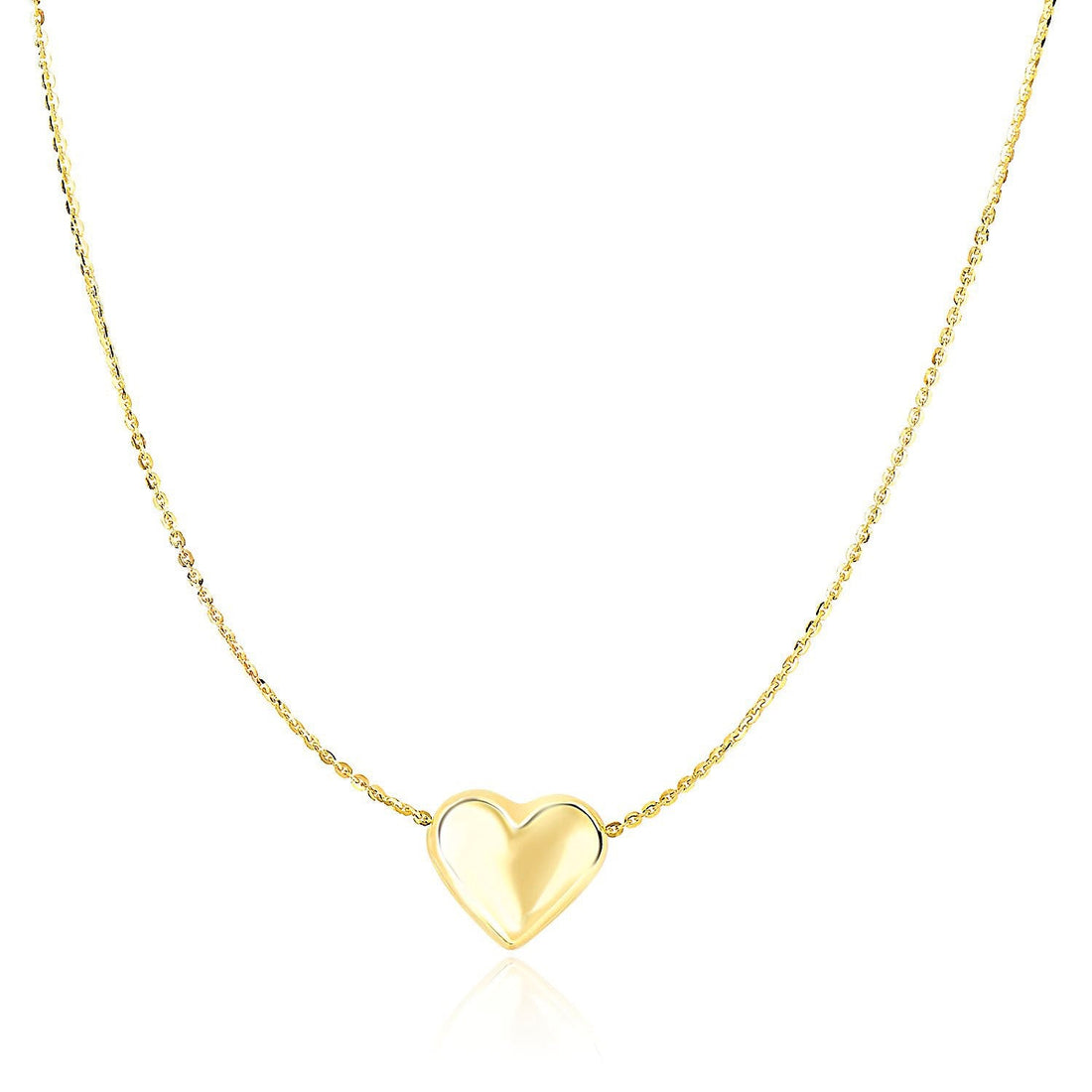 14k Yellow Gold Chain Necklace with Sliding Puffed Heart Charm - Coolpeacock