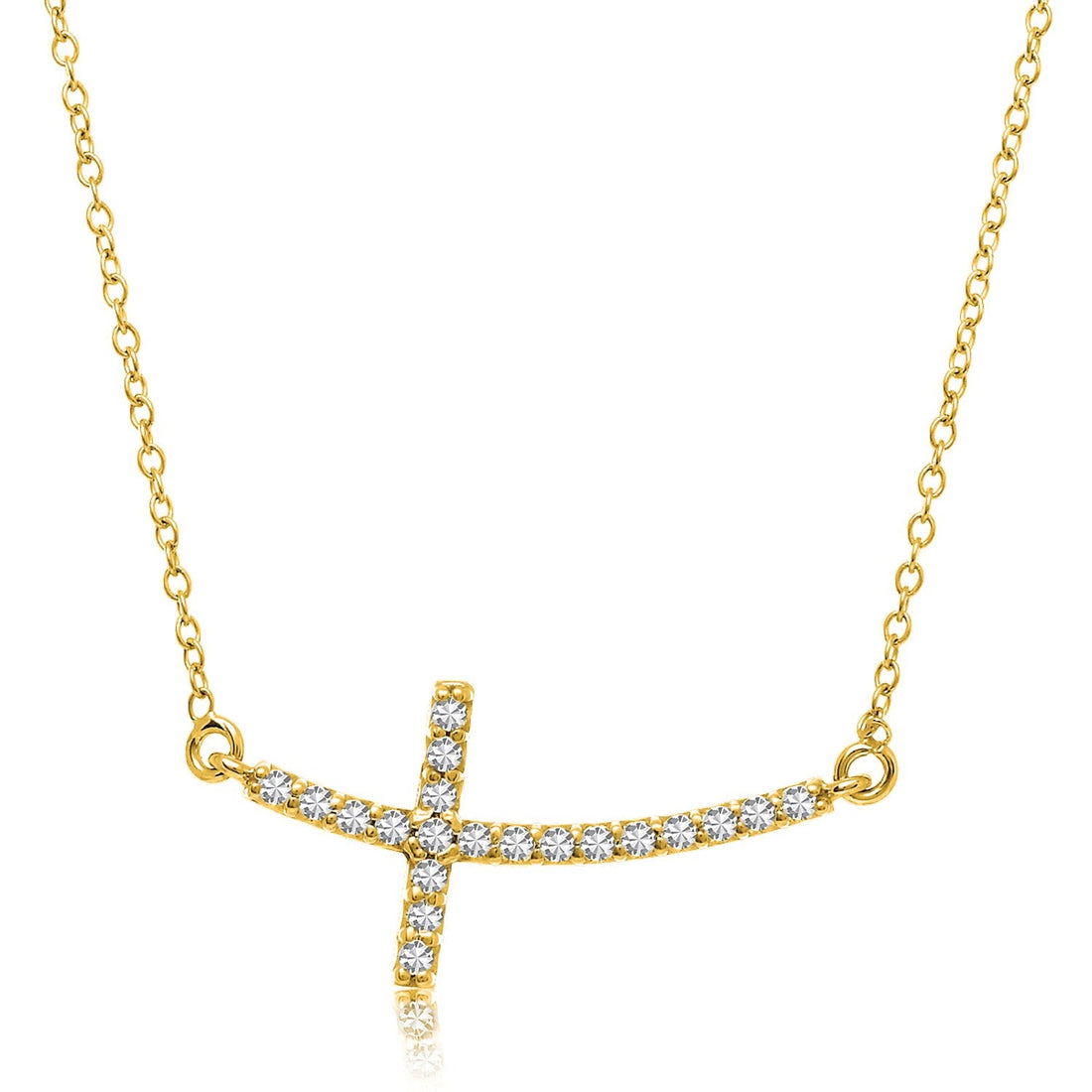 14k Yellow Gold Curved Crucifix Diamond Accented Necklace (.21cttw) - Coolpeacock