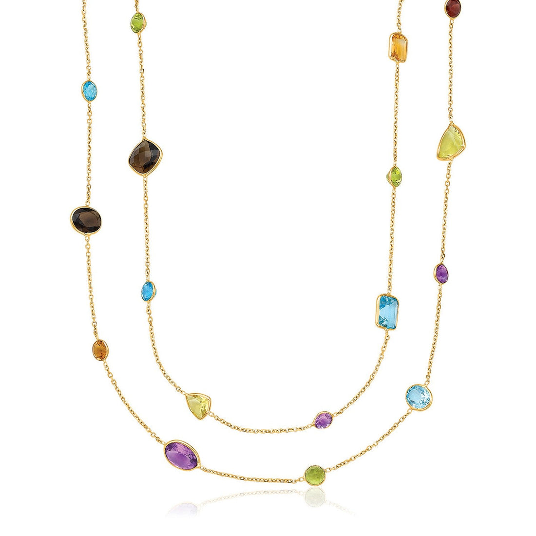 14k Yellow Gold Double Layer Multi Gem Necklace - Coolpeacock