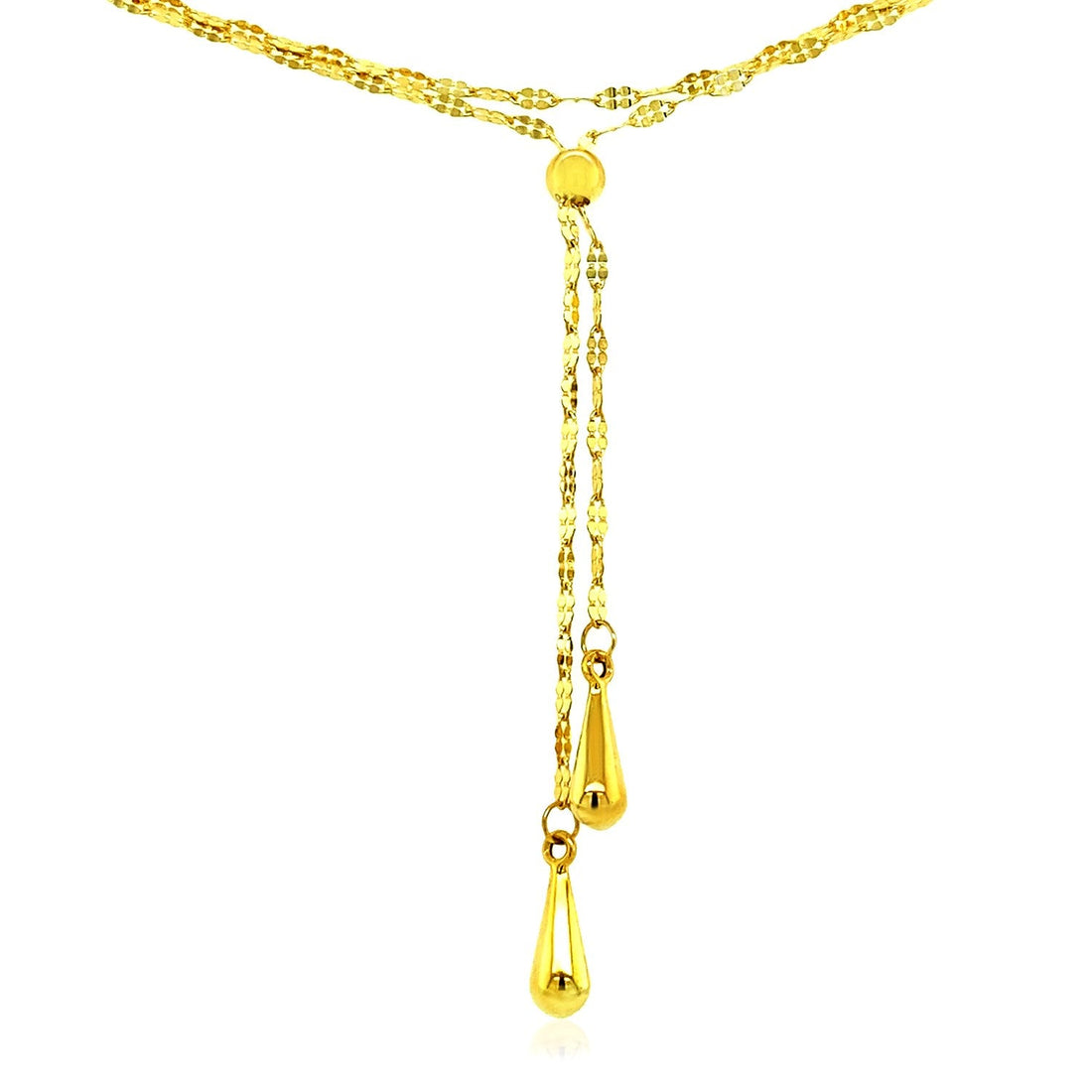 14k Yellow Gold Double Strand Chain with Puffed Heart Lariat Necklace - Coolpeacock