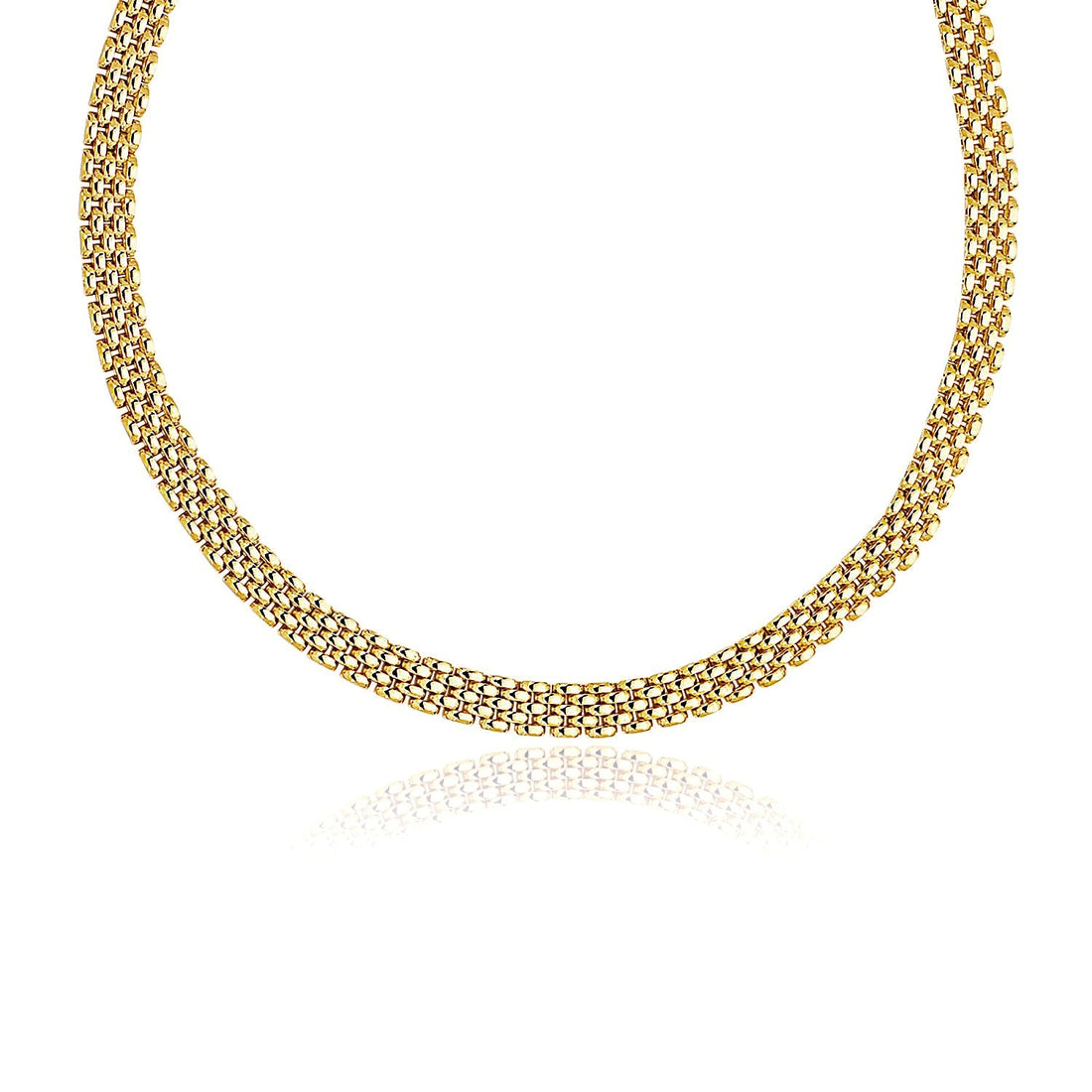 14k Yellow Gold Fancy Polished Multi - Row Panther Link Necklace - Coolpeacock