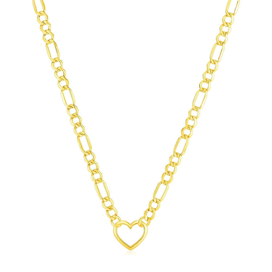 14k Yellow Gold Figaro Chain Necklace with Heart - Coolpeacock