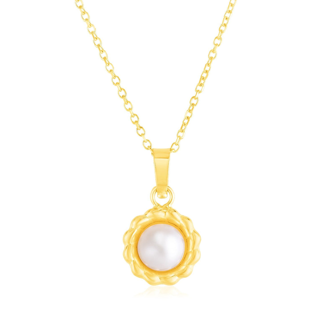 14k Yellow Gold Flower Necklace with Pearl - Coolpeacock