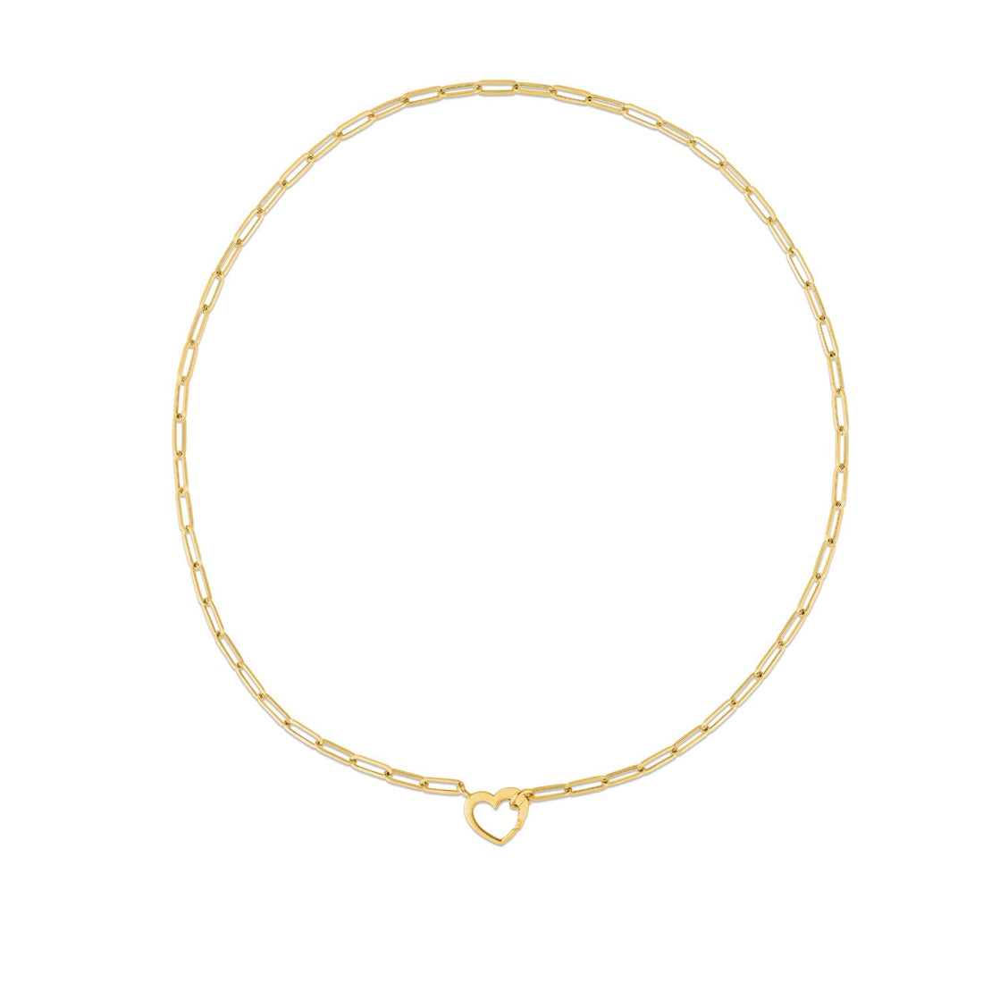 14k Yellow Gold Heart Element Paperclip Necklace - Coolpeacock