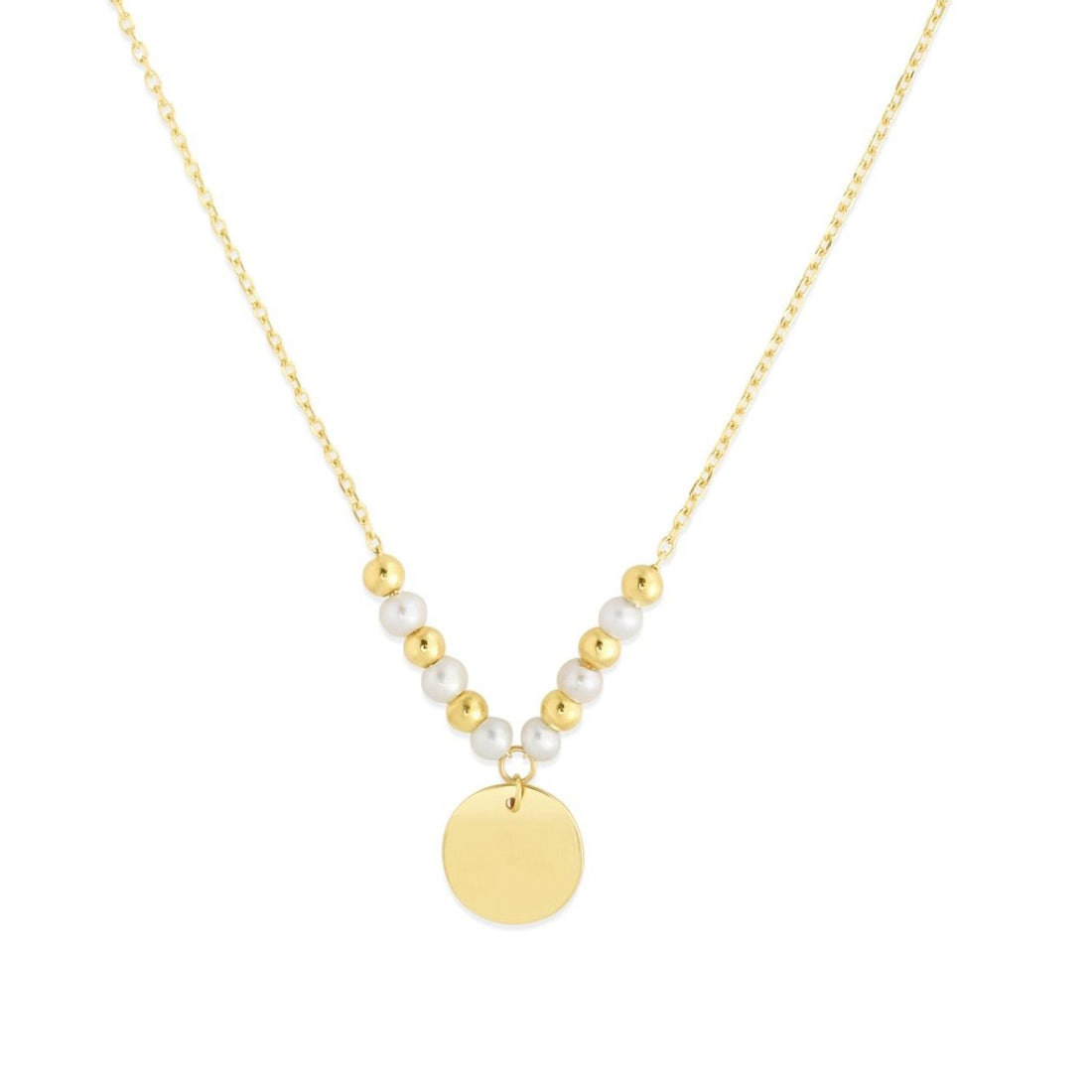 14k Yellow Gold High Polish Beaded Pearl Disc Drop Pallina Necklace - Coolpeacock