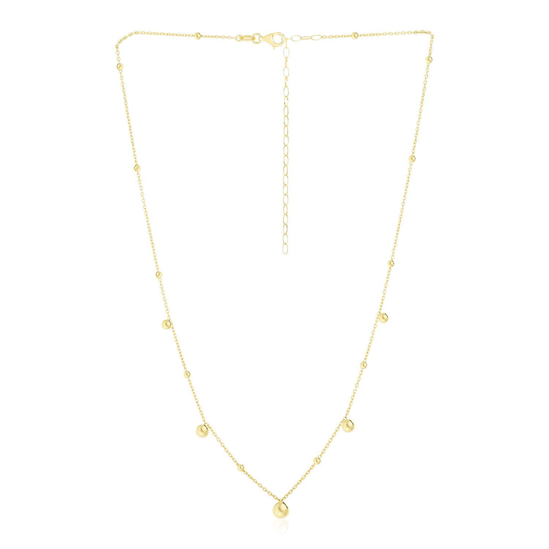 14k Yellow Gold High Polish Beaded Stations Necklace - Coolpeacock