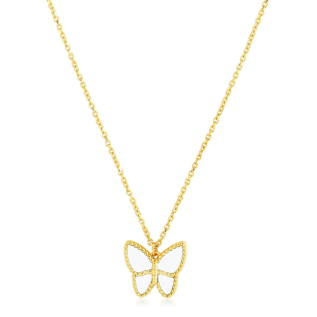 14k Yellow Gold High Polish Butterfly Peral Paste Necklace - Coolpeacock