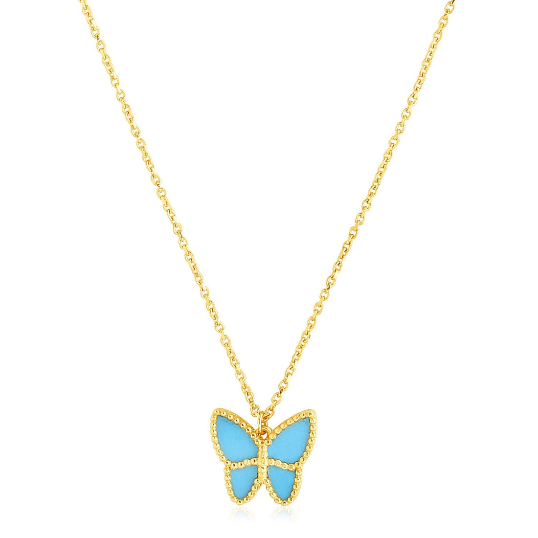 14k Yellow Gold High Polish Butterfly Turquoise Paste Necklace - Coolpeacock