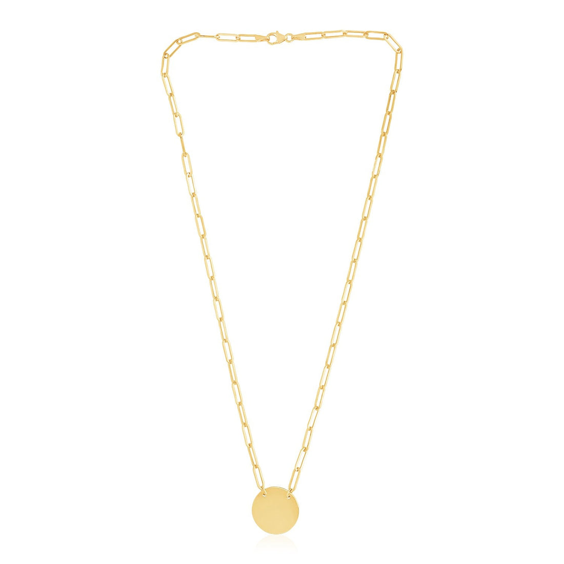 14k Yellow Gold High Polish Circle Disc Paperclip Link Necklace - Coolpeacock