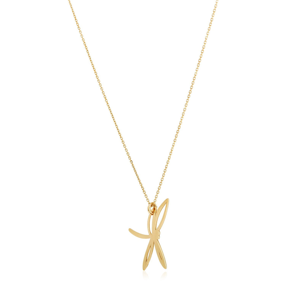 14k Yellow Gold High Polish Dragonfly Necklace - Coolpeacock