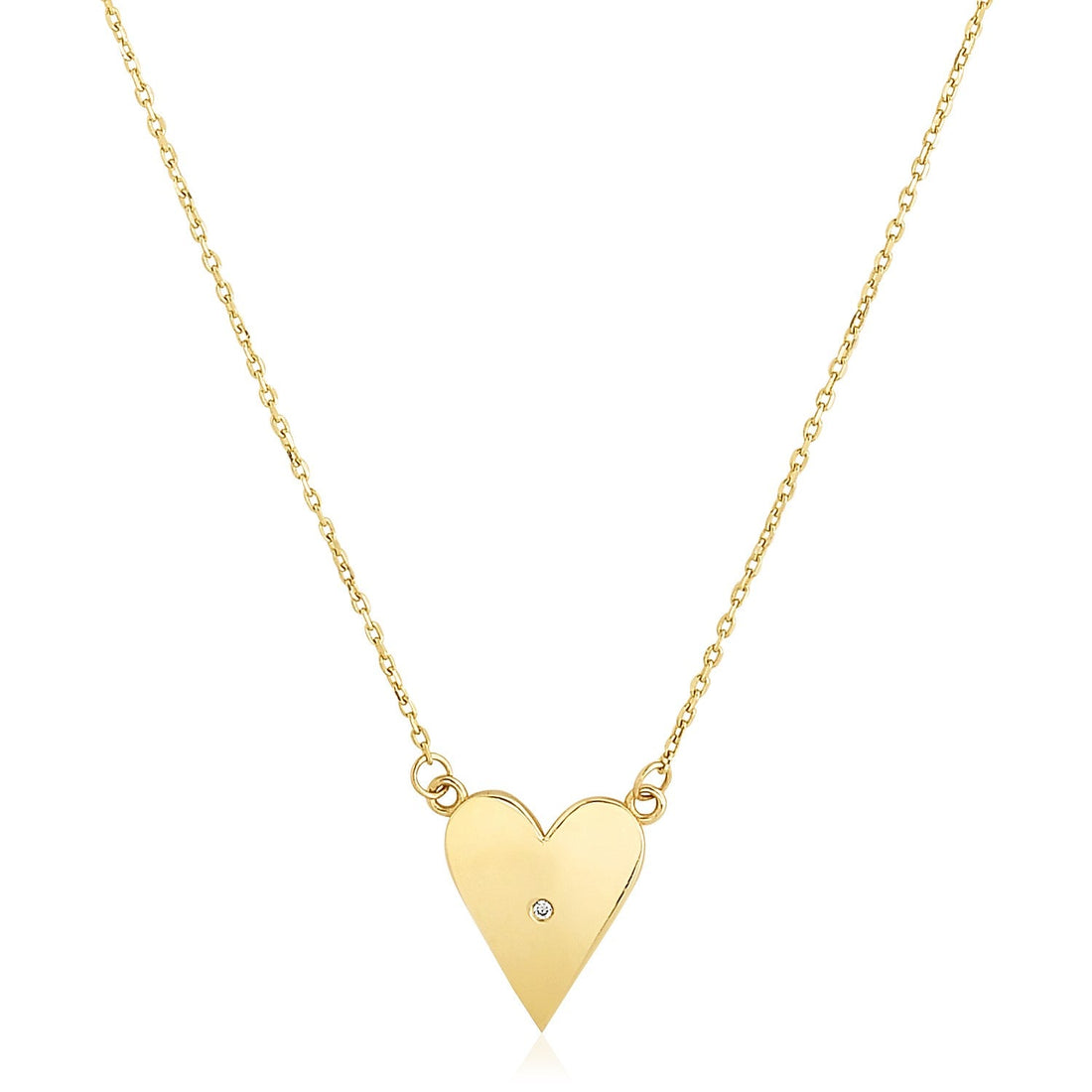 14k Yellow Gold High Polish Elongated Heart Necklace - Coolpeacock