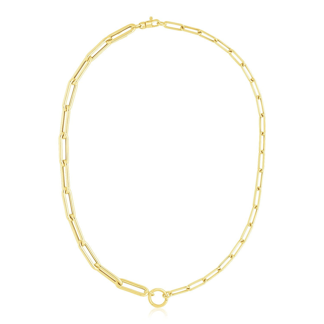 14k Yellow Gold High Polish Elongated Paperclip Chain Circle Necklace - Coolpeacock