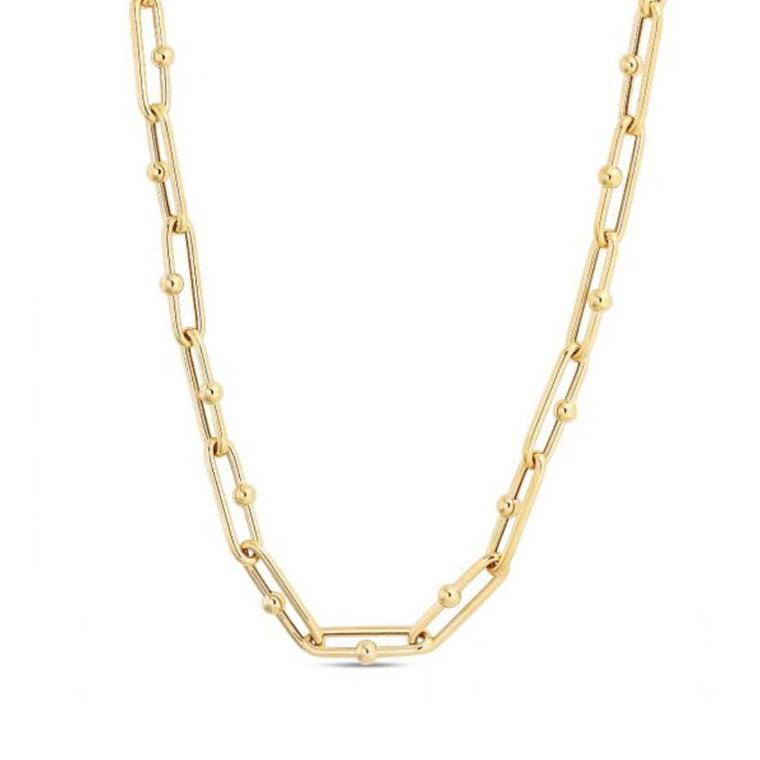 14k Yellow Gold High Polish Elongated Paperclip Jax Link Necklace - Coolpeacock