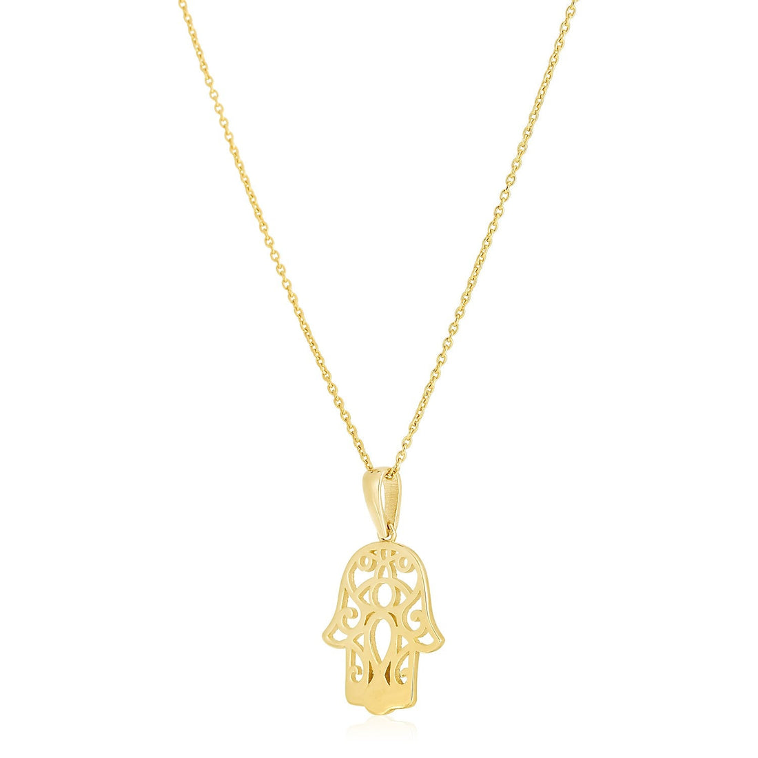 14k Yellow Gold High Polish Hamsa Amulet Necklace - Coolpeacock