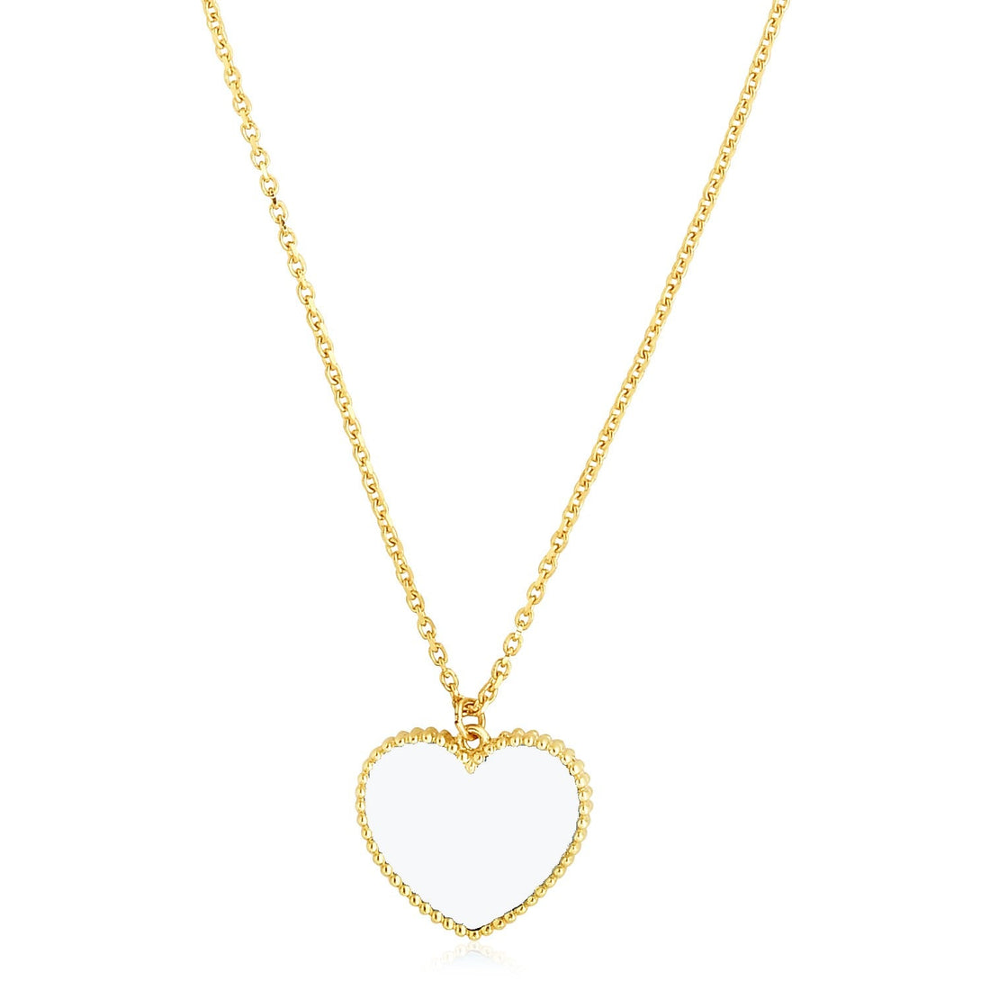 14k Yellow Gold High Polish Heart Pearl Paste Necklace - Coolpeacock