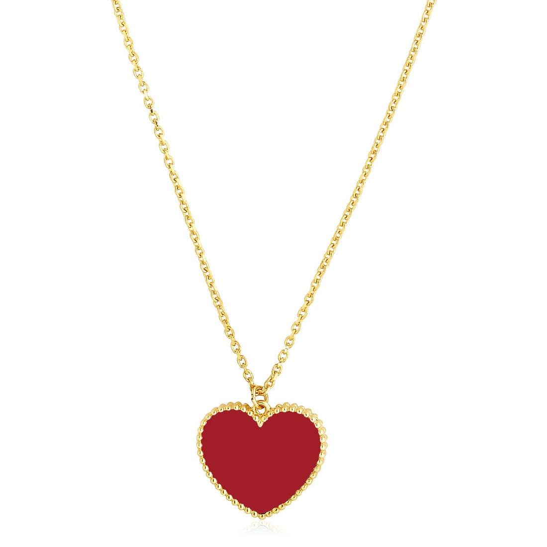 14k Yellow Gold High Polish Heart Red Cornelia Paste Necklace - Coolpeacock