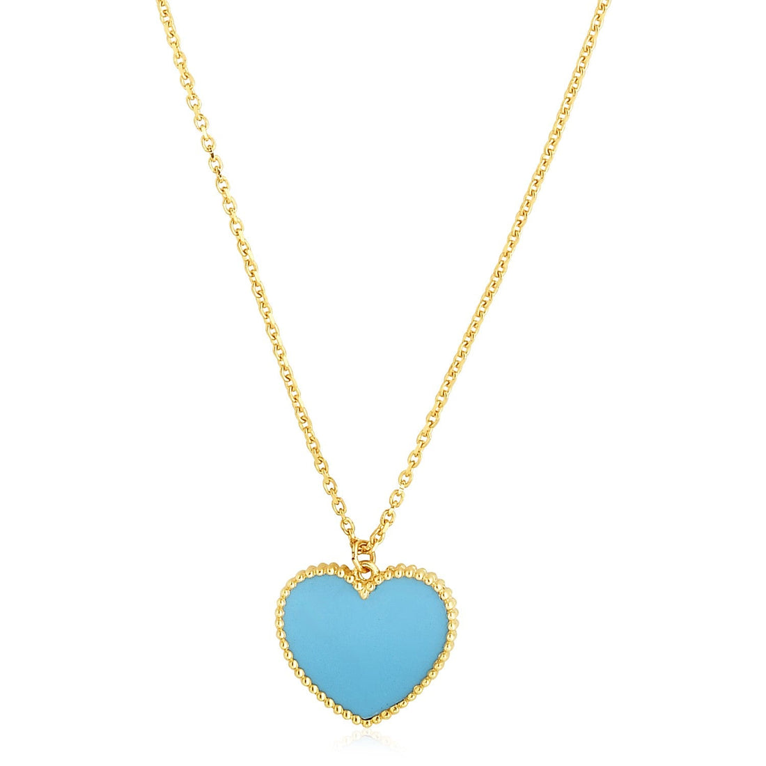 14k Yellow Gold High Polish Heart Turquoise Paste Necklace - Coolpeacock