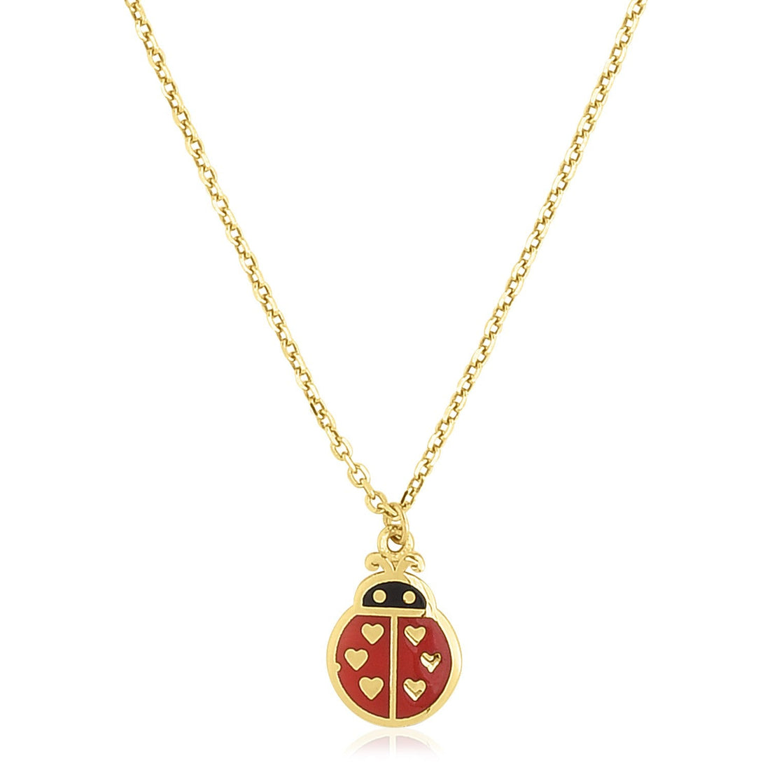 14k Yellow Gold High Polish Ladybug Enamel Necklace - Coolpeacock