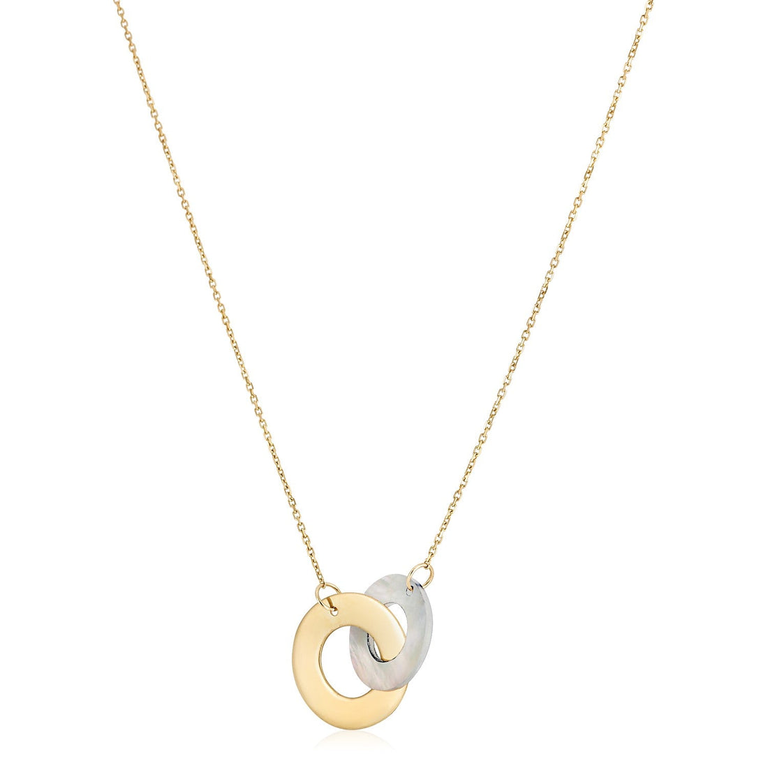 14k Yellow Gold High Polish Linked Mother of Pearl Circles Necklace - Coolpeacock