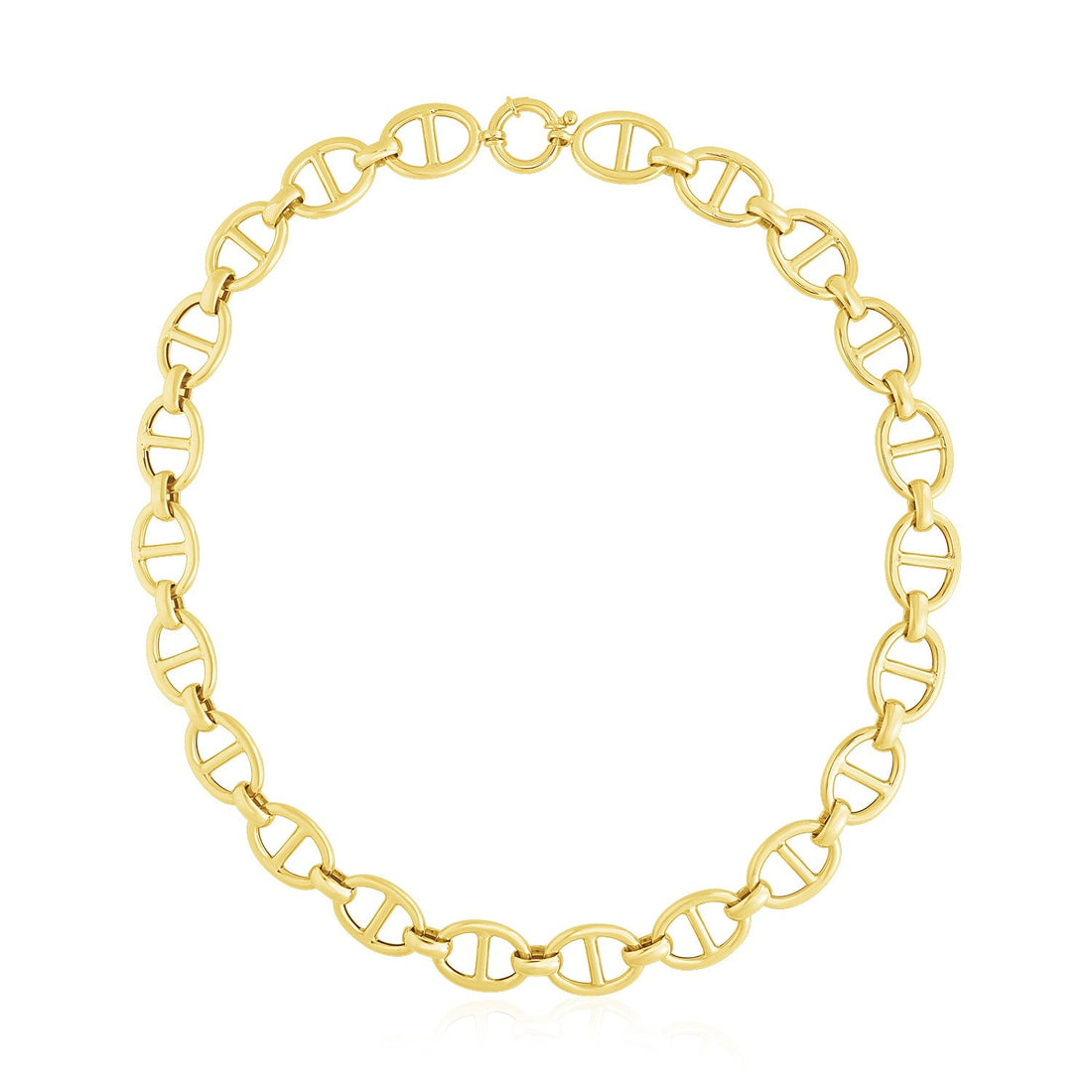 14k Yellow Gold High Polish Oval Mariner Link Necklace (13.8mm) - Coolpeacock