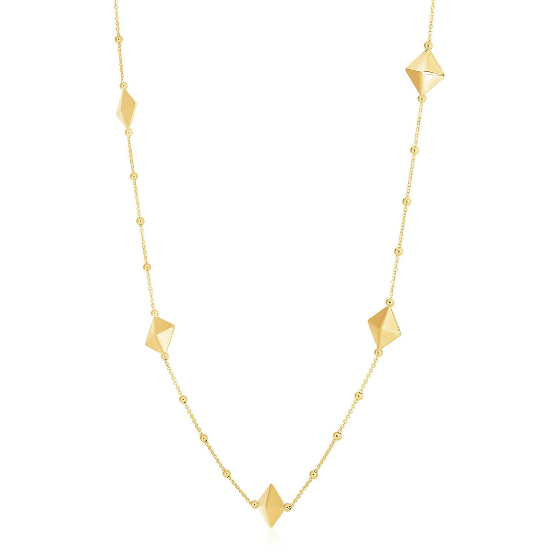 14k Yellow Gold High Polish Pyramid Station Necklace - Coolpeacock