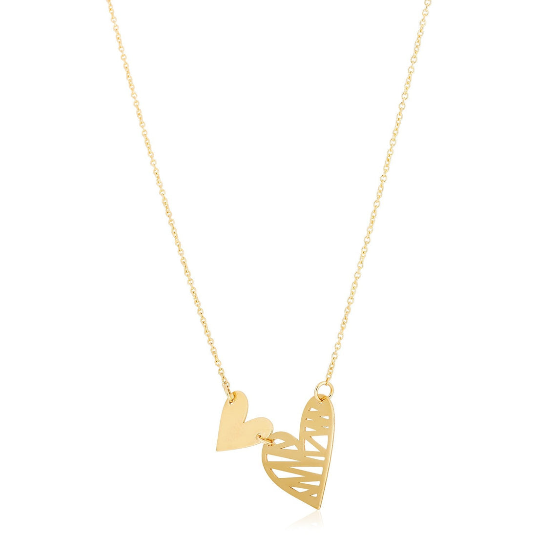 14k Yellow Gold High Polish Solid & Scribble Hearts Necklace - Coolpeacock