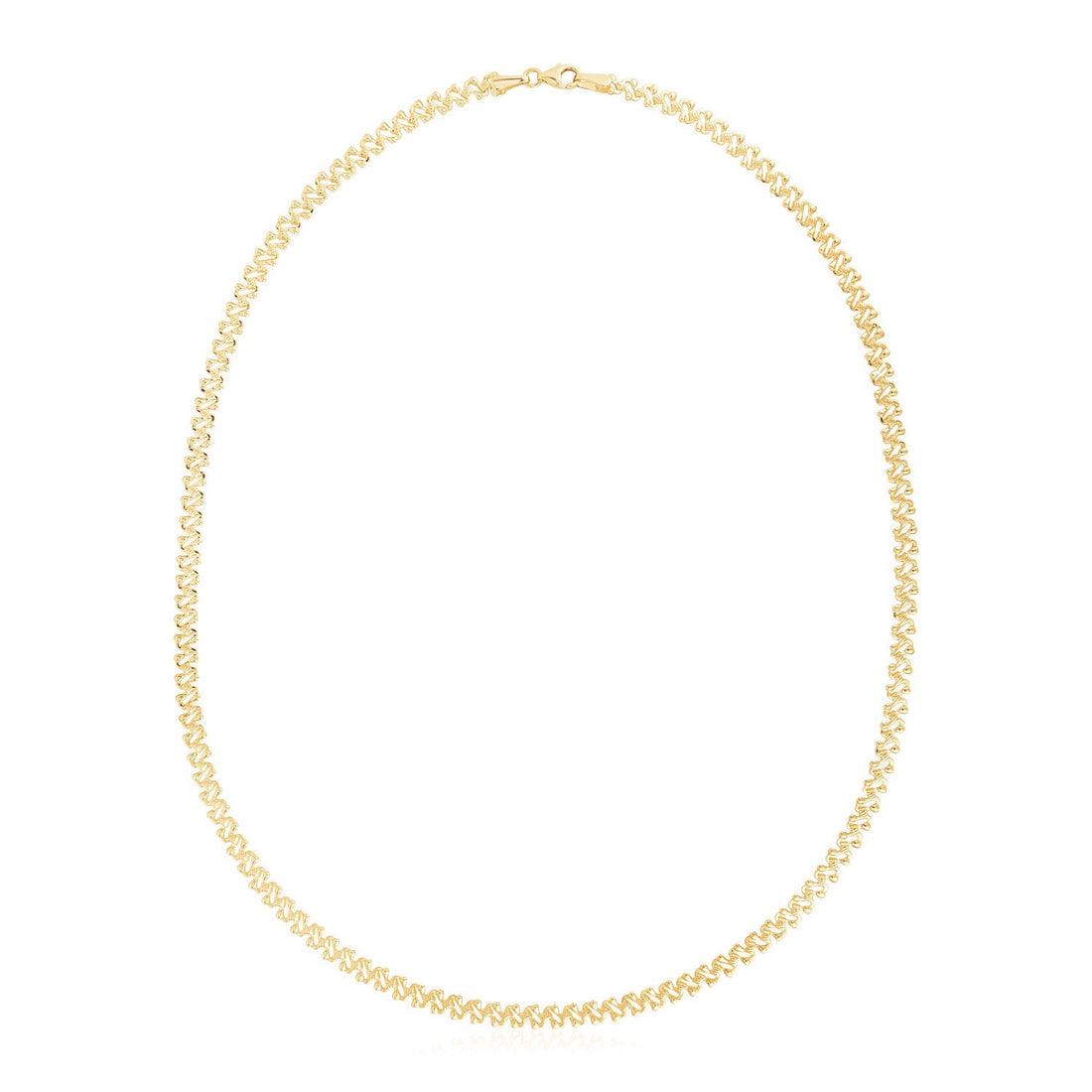 14k Yellow Gold High Polish The Textured Fancy Chain Necklace (4mm) - Coolpeacock